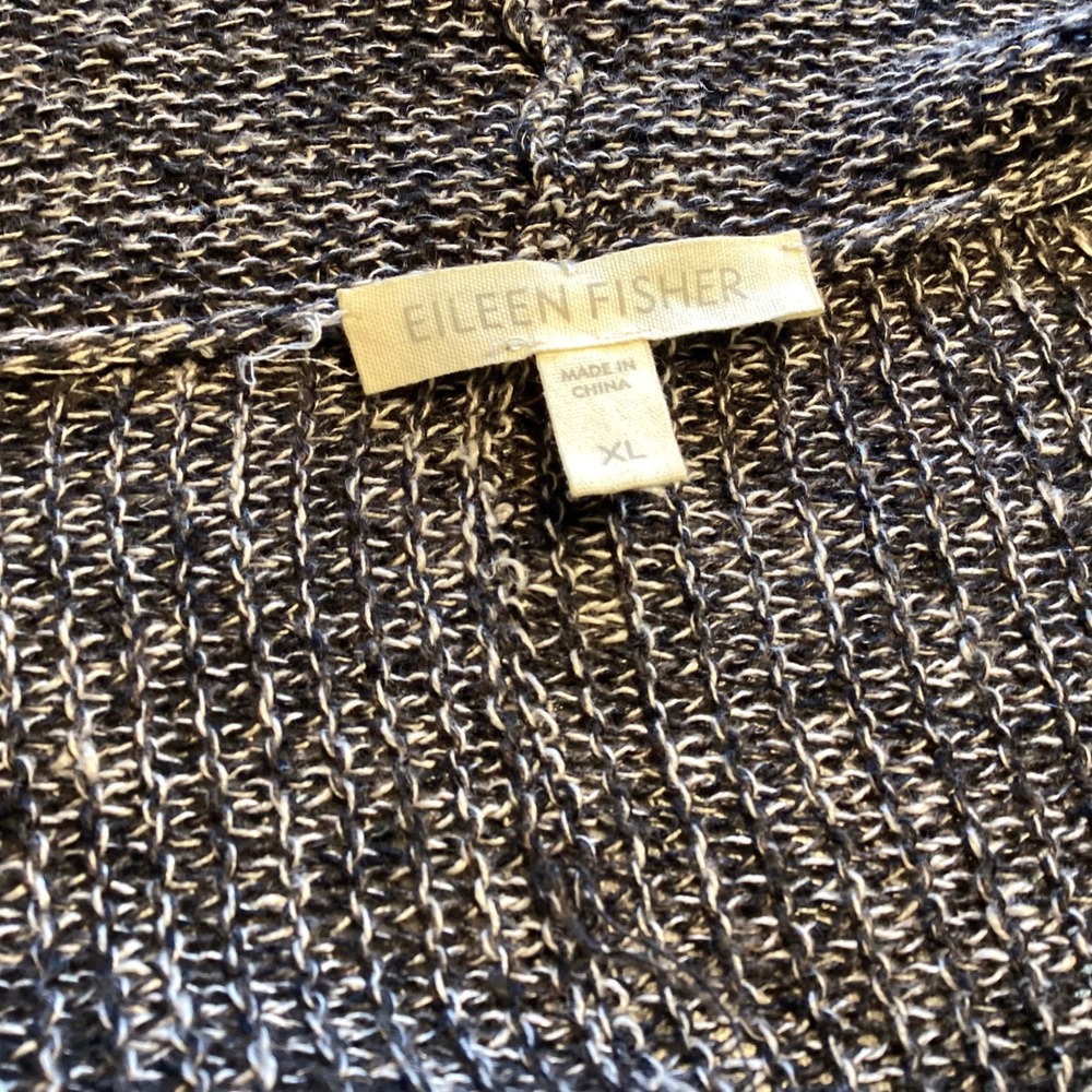 Eileen Fisher Women XL Black White Marled 100% Linen Open Front Cardigan Sweater - Picture 6 of 7